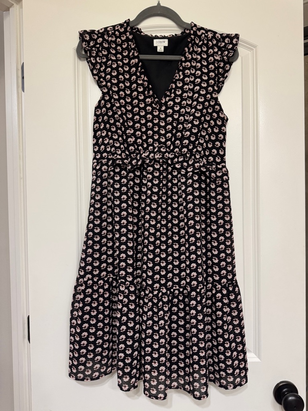 J. Crew Black knee length black Dress with Pink Floral Print